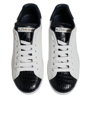 Dolce & Gabbana White Black Leather Portofino Sneaker Shoes