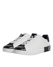 Dolce & Gabbana White Black Leather Portofino Sneaker Shoes