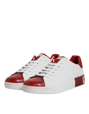 Dolce & Gabbana White Red Leather Portofino Men Sneaker Shoes