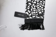 Dolce & Gabbana Black White Patterned Fringes Shawl Scarf