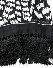 Dolce & Gabbana Black White Patterned Fringes Shawl Scarf