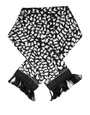 Dolce & Gabbana Black White Patterned Fringes Shawl Scarf