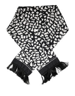Dolce & Gabbana Black White Patterned Fringes Shawl Scarf