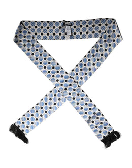 Dolce & Gabbana White Blue Polka Dotted Silk Skinny Scarf