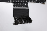 Dolce & Gabbana Black White Polka Dotted Silk Skinny Fringes Scarf