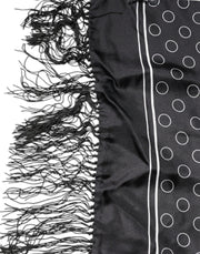 Dolce & Gabbana Black Circles Silk Fringes Shawl Wrap Scarf