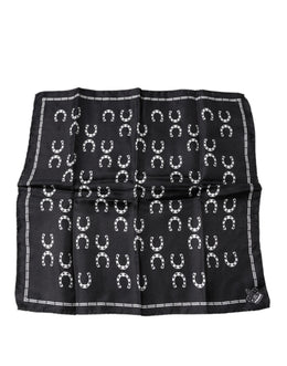 Dolce & Gabbana Black Horseshoe Silk Square Handkerchief Scarf