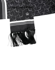 Dolce & Gabbana Black Patterned Skinny Fringes Shawl Scarf