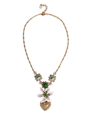 Dolce & Gabbana Gold Brass Lily Crystal Sacred Heart Pendant Necklace