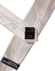 Dolce & Gabbana White Solid Silk Adjustable Necktie Tie