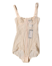 Dolce & Gabbana Beige Tulle Balconette Bra Bodysuit Underwear