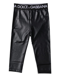 Dolce & Gabbana Black Logo Nylon Cropped Tights Pants Underwear