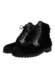 Dolce & Gabbana Black Pony Style Leather Mid Calf Boots Shoes