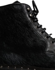 Dolce & Gabbana Black Pony Style Leather Mid Calf Boots Shoes