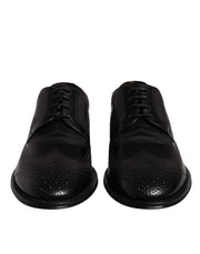 Dolce & Gabbana Black Embroidered Classic Leather Derby Dress Shoes