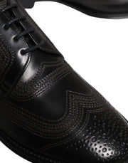 Dolce & Gabbana Black Embroidered Classic Leather Derby Dress Shoes