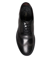 Dolce & Gabbana Black Embroidered Classic Leather Derby Dress Shoes