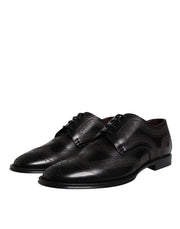Dolce & Gabbana Black Embroidered Classic Leather Derby Dress Shoes