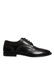 Dolce & Gabbana Black Embroidered Classic Leather Derby Dress Shoes