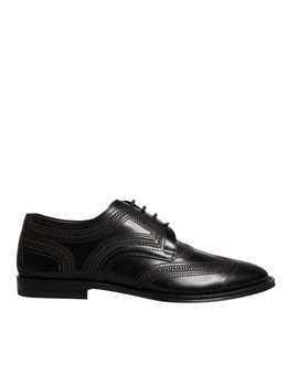 Dolce & Gabbana Black Embroidered Classic Leather Derby Dress Shoes