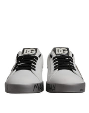Dolce & Gabbana White Silver Crystal Logo Portofino Sneakers Shoes