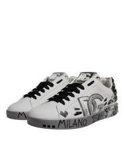Dolce & Gabbana White Silver Crystal Logo Portofino Sneakers Shoes