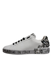 Dolce & Gabbana White Silver Crystal Logo Portofino Sneakers Shoes