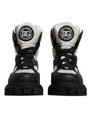 Dolce & Gabbana Black White Padded Mid Calf Lace Up Boots Shoes