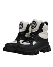 Dolce & Gabbana Black White Padded Mid Calf Lace Up Boots Shoes