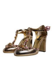 Dolce & Gabbana Gold Embellished Vally Heels Sandals Shoes