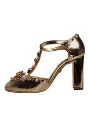 Dolce & Gabbana Gold Embellished Vally Heels Sandals Shoes