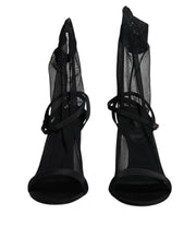 Dolce & Gabbana Black Tulle Stretch Heels Sandals Shoes