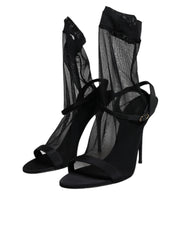 Dolce & Gabbana Black Tulle Stretch Heels Sandals Shoes