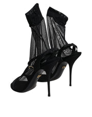 Dolce & Gabbana Black Tulle Stretch Heels Sandals Shoes