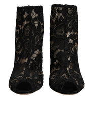 Dolce & Gabbana Black Floral Lace Heels Ankle Boots Shoes
