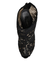 Dolce & Gabbana Black Floral Lace Heels Ankle Boots Shoes