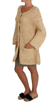 Dolce & Gabbana Beige Cardigan Crochet Knitted Raffia Sweater