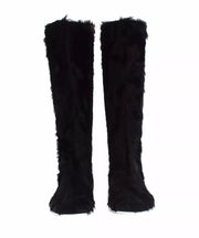 Dolce & Gabbana Black Xiangao Lamb Fur Leather Boots Shoes