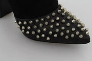 Philipp Plein Black Suede Studded Heels Ankle Boots Shoes