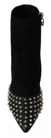Philipp Plein Black Suede Studded Heels Ankle Boots Shoes