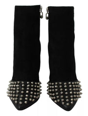 Philipp Plein Black Suede Studded Heels Ankle Boots Shoes