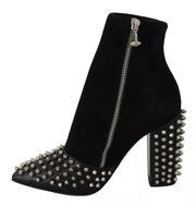 Philipp Plein Black Suede Studded Heels Ankle Boots Shoes