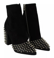 Philipp Plein Black Suede Studded Heels Ankle Boots Shoes