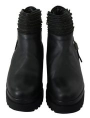 Ovyé Black Leather Zipper Ankle Boots Shoes
