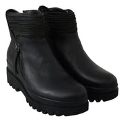 Ovyé Black Leather Zipper Ankle Boots Shoes