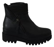 Ovyé Black Leather Zipper Ankle Boots Shoes