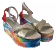 EBARRITO Multicolor Leather Ankle Strap Wedge Heel Sandals Shoes