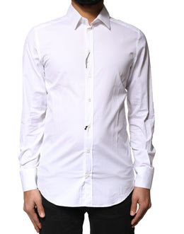 Dolce & Gabbana White GOLD Cotton Long Sleeves Men Dress Shirt