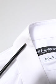 Dolce & Gabbana White GOLD Cotton Long Sleeves Men Dress Shirt