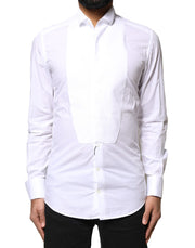 Dolce & Gabbana White GOLD CottonPoplin Bib Formal Dress Shirt